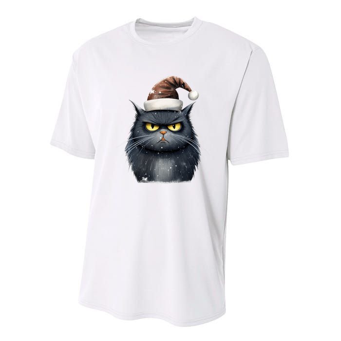 Grumpy Black Christmas Cat Santa Hat Performance Sprint T-Shirt