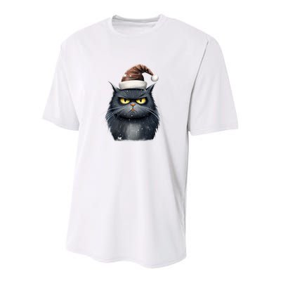 Grumpy Black Christmas Cat Santa Hat Youth Performance Sprint T-Shirt