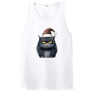 Grumpy Black Christmas Cat Santa Hat PosiCharge Competitor Tank