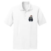 Grumpy Black Christmas Cat Santa Hat PosiCharge RacerMesh Polo