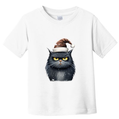 Grumpy Black Christmas Cat Santa Hat Toddler T-Shirt