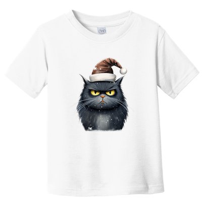 Grumpy Black Christmas Cat Santa Hat Toddler T-Shirt