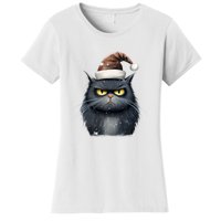 Grumpy Black Christmas Cat Santa Hat Women's T-Shirt