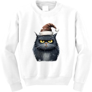 Grumpy Black Christmas Cat Santa Hat Kids Sweatshirt