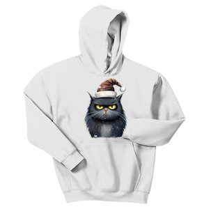 Grumpy Black Christmas Cat Santa Hat Kids Hoodie