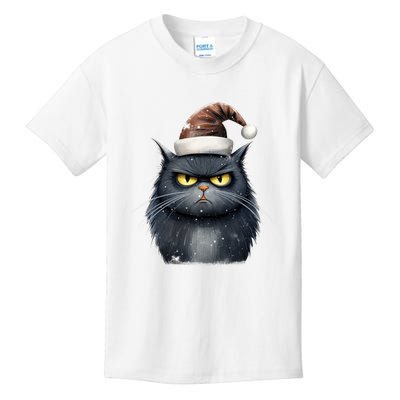 Grumpy Black Christmas Cat Santa Hat Kids T-Shirt