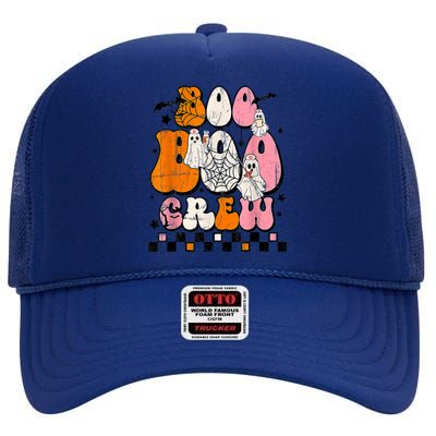 Groovy Boo Crew Cute Ghost Nurse Halloween Spooky Season Gift High Crown Mesh Back Trucker Hat