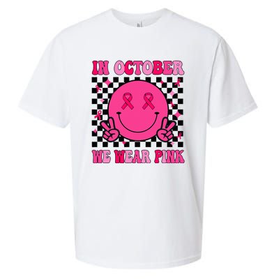 Groovy Breast Cancer Awareness In October We Wear Pink Sueded Cloud Jersey T-Shirt