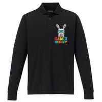 Gamer Bunny Cute Easter Video Game Gaming Performance Long Sleeve Polo