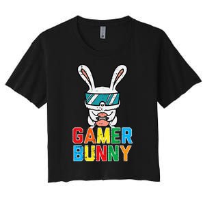 Gamer Bunny Cute Easter Video Game Gaming Women's Crop Top Tee