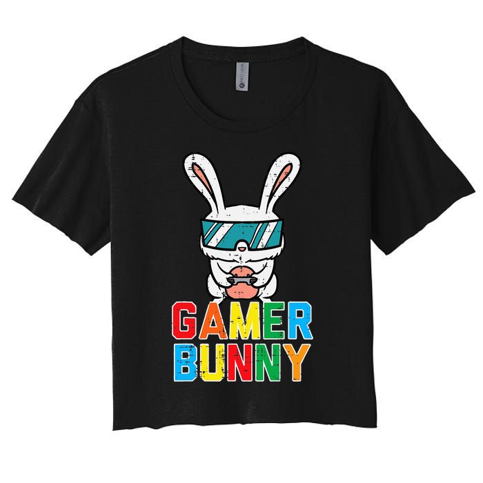 Gamer Bunny Cute Easter Video Game Gaming Women's Crop Top Tee