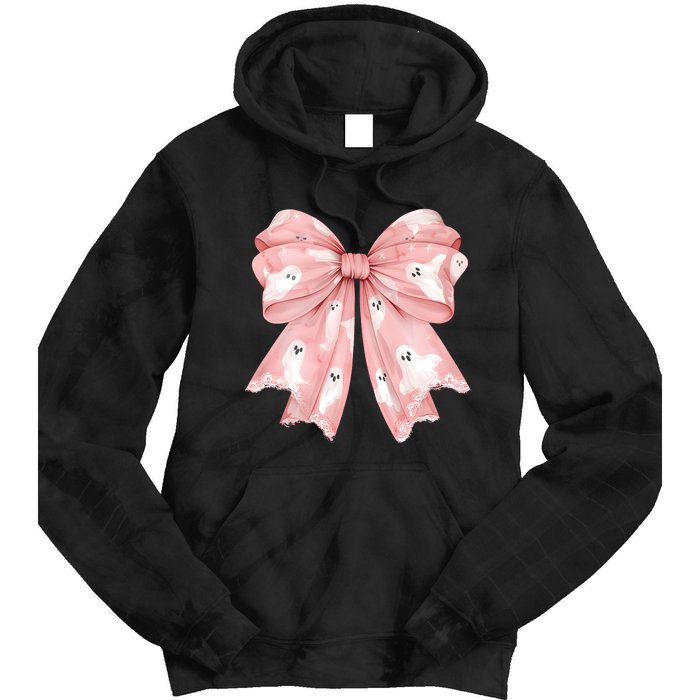 Ghost Bow Coquette Cute Halloween Costume Tie Dye Hoodie