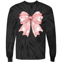 Ghost Bow Coquette Cute Halloween Costume Tie-Dye Long Sleeve Shirt