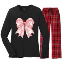 Ghost Bow Coquette Halloween Spooky Season Women's Long Sleeve Flannel Pajama Set 