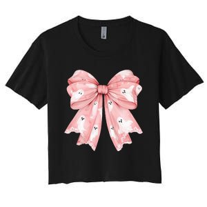 Ghost Bow Coquette Halloween Spooky Season Women's Crop Top Tee