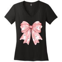 Ghost Bow Coquette Halloween Spooky Season Women's V-Neck T-Shirt