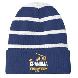 Grandma Birthday Crew Construction Birthday Striped Beanie with Solid Band