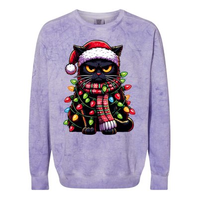 Grumpy Black Cat Meowy Xmas Christmas Outfit Cat Dad Cat Mom Great Gift Colorblast Crewneck Sweatshirt