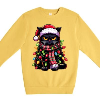 Grumpy Black Cat Meowy Xmas Christmas Outfit Cat Dad Cat Mom Great Gift Premium Crewneck Sweatshirt