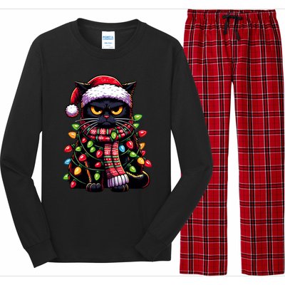 Grumpy Black Cat Meowy Xmas Christmas Outfit Cat Dad Cat Mom Great Gift Long Sleeve Pajama Set