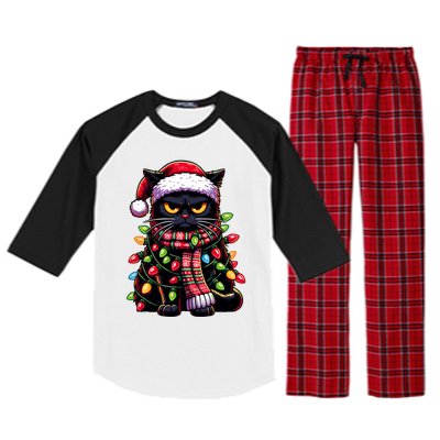 Grumpy Black Cat Meowy Xmas Christmas Outfit Cat Dad Cat Mom Great Gift Raglan Sleeve Pajama Set