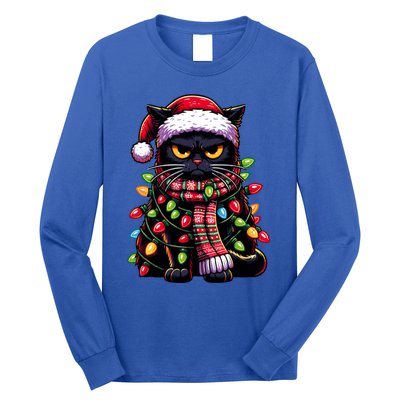 Grumpy Black Cat Meowy Xmas Christmas Outfit Cat Dad Cat Mom Great Gift Long Sleeve Shirt