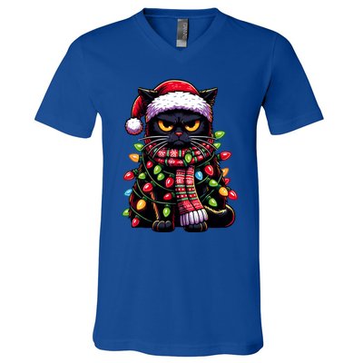 Grumpy Black Cat Meowy Xmas Christmas Outfit Cat Dad Cat Mom Great Gift V-Neck T-Shirt