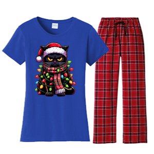 Grumpy Black Cat Meowy Xmas Christmas Outfit Cat Dad Cat Mom Great Gift Women's Flannel Pajama Set