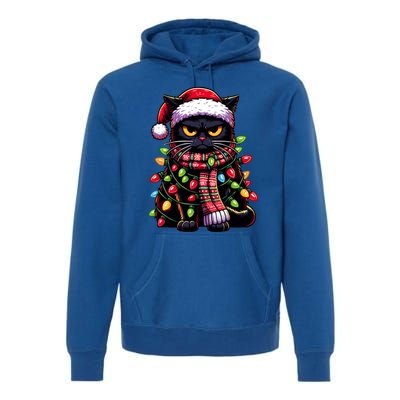 Grumpy Black Cat Meowy Xmas Christmas Outfit Cat Dad Cat Mom Great Gift Premium Hoodie