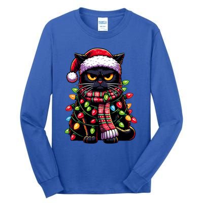 Grumpy Black Cat Meowy Xmas Christmas Outfit Cat Dad Cat Mom Great Gift Tall Long Sleeve T-Shirt