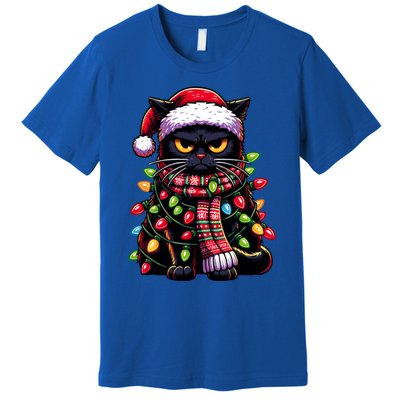 Grumpy Black Cat Meowy Xmas Christmas Outfit Cat Dad Cat Mom Great Gift Premium T-Shirt