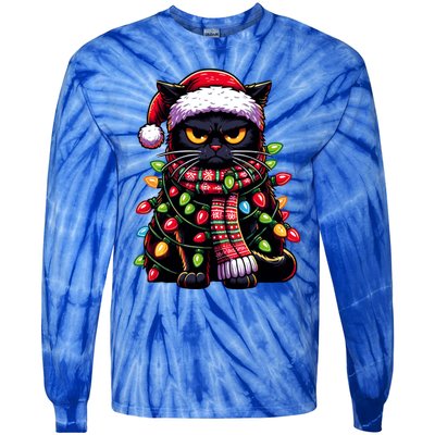 Grumpy Black Cat Meowy Xmas Christmas Outfit Cat Dad Cat Mom Great Gift Tie-Dye Long Sleeve Shirt