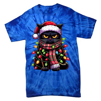 Grumpy Black Cat Meowy Xmas Christmas Outfit Cat Dad Cat Mom Great Gift Tie-Dye T-Shirt