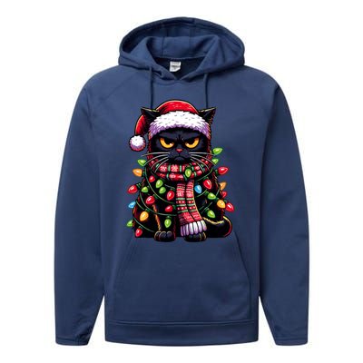 Grumpy Black Cat Meowy Xmas Christmas Outfit Cat Dad Cat Mom Great Gift Performance Fleece Hoodie