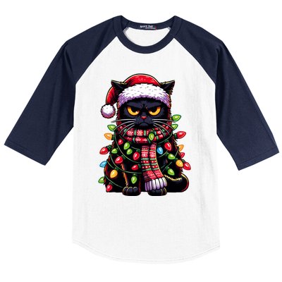 Grumpy Black Cat Meowy Xmas Christmas Outfit Cat Dad Cat Mom Great Gift Baseball Sleeve Shirt