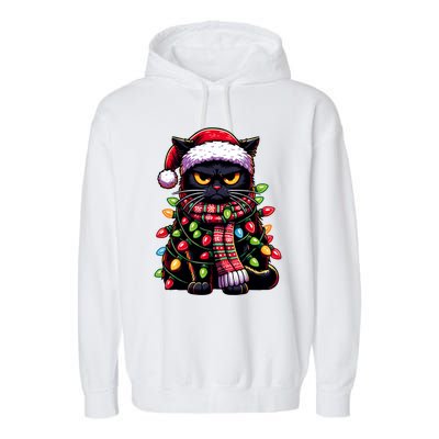 Grumpy Black Cat Meowy Xmas Christmas Outfit Cat Dad Cat Mom Great Gift Garment-Dyed Fleece Hoodie