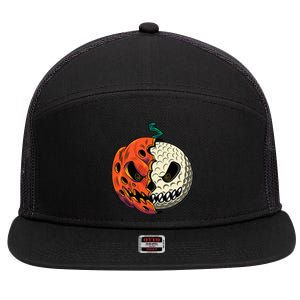 Golf Ball Costume - Pumpkin Skull Halloween Golf Player 7 Panel Mesh Trucker Snapback Hat