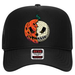 Golf Ball Costume - Pumpkin Skull Halloween Golf Player High Crown Mesh Back Trucker Hat