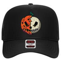 Golf Ball Costume - Pumpkin Skull Halloween Golf Player High Crown Mesh Back Trucker Hat