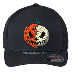 Golf Ball Costume - Pumpkin Skull Halloween Golf Player Flexfit Unipanel Trucker Cap