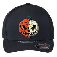 Golf Ball Costume - Pumpkin Skull Halloween Golf Player Flexfit Unipanel Trucker Cap