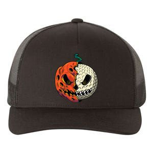 Golf Ball Costume - Pumpkin Skull Halloween Golf Player Yupoong Adult 5-Panel Trucker Hat