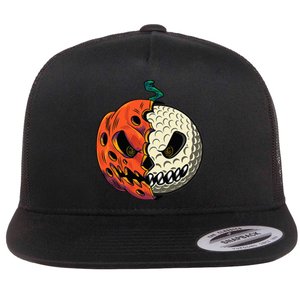 Golf Ball Costume - Pumpkin Skull Halloween Golf Player Flat Bill Trucker Hat