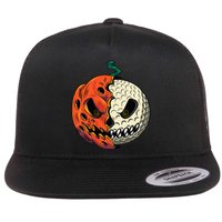 Golf Ball Costume - Pumpkin Skull Halloween Golf Player Flat Bill Trucker Hat