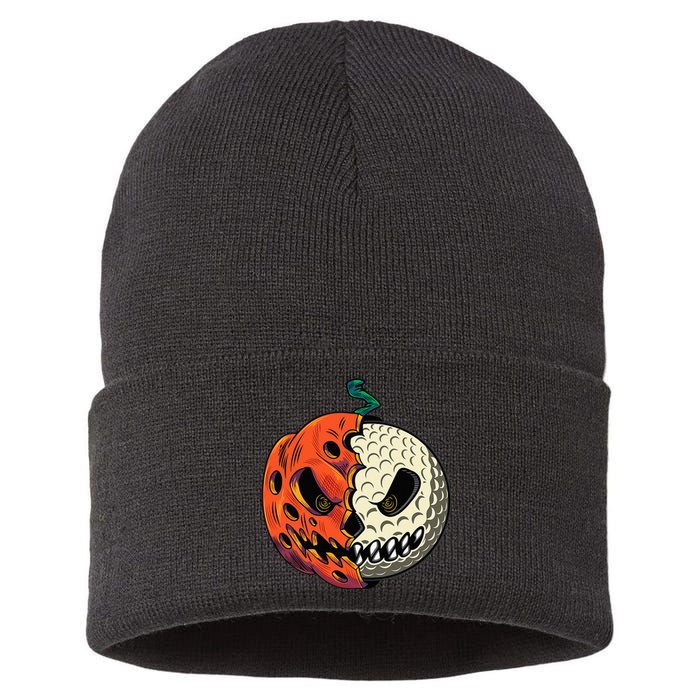 Golf Ball Costume - Pumpkin Skull Halloween Golf Player Sustainable Knit Beanie