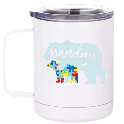 Grandma Bear Cute Autism Awareness Puzzle Piece Cub Gift 12 oz Stainless Steel Tumbler Cup