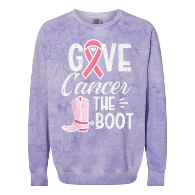 Give Breast Cancer The Boot Pink Ribbon Awareness Women Colorblast Crewneck Sweatshirt