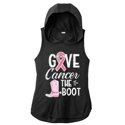 Give Breast Cancer The Boot Pink Ribbon Awareness Women Ladies PosiCharge Tri-Blend Wicking Draft Hoodie Tank