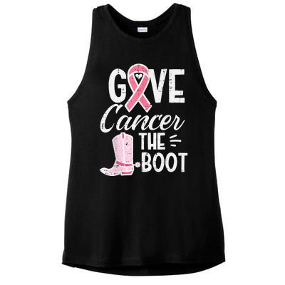 Give Breast Cancer The Boot Pink Ribbon Awareness Women Ladies PosiCharge Tri-Blend Wicking Tank