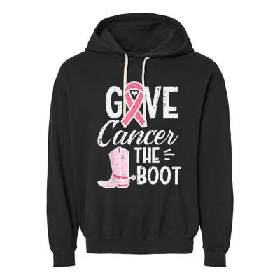 Give Breast Cancer The Boot Pink Ribbon Awareness Women Garment-Dyed Fleece Hoodie